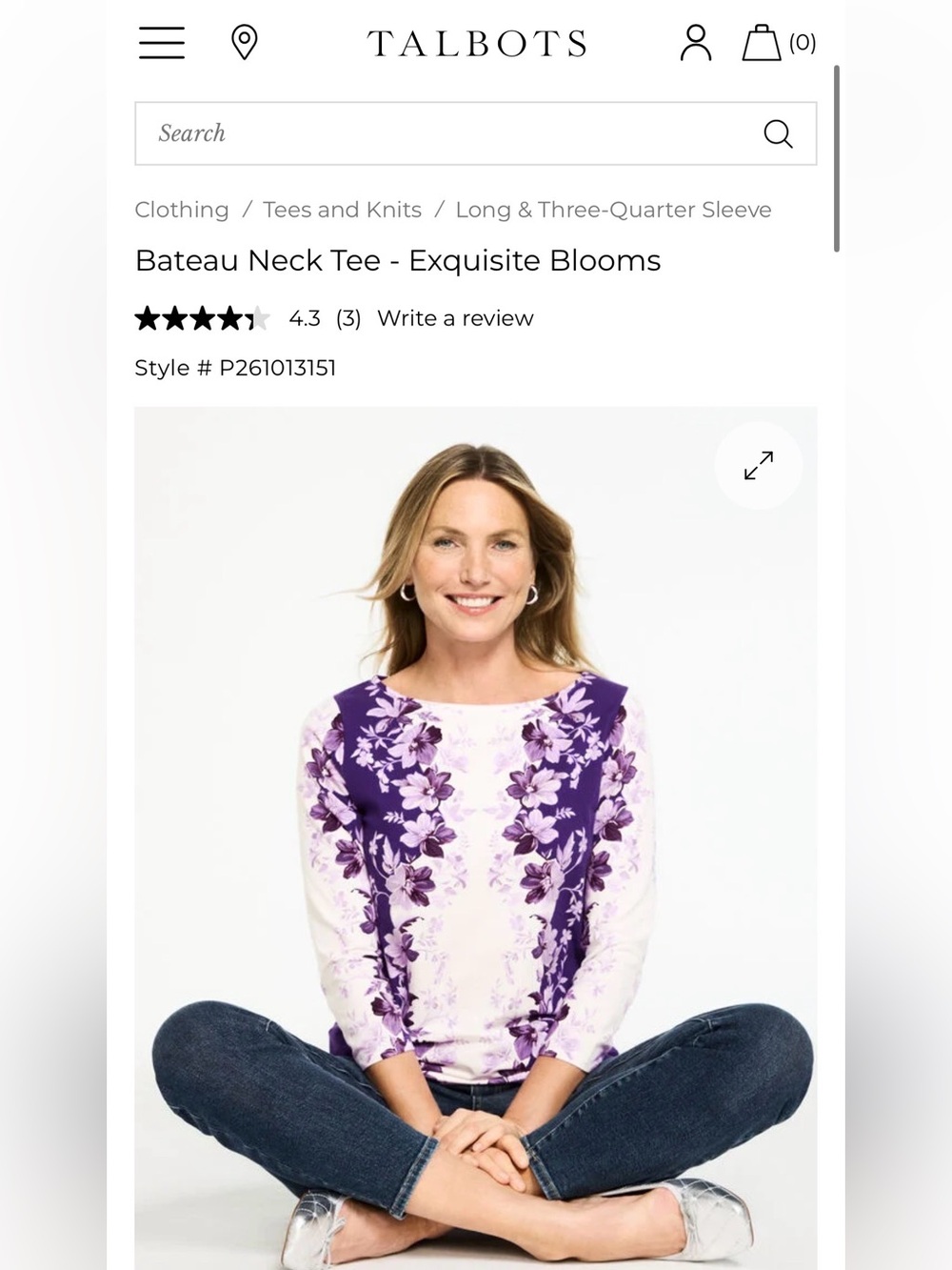 Talbots Bateau Neck Tee - Exquisite Blooms NWT